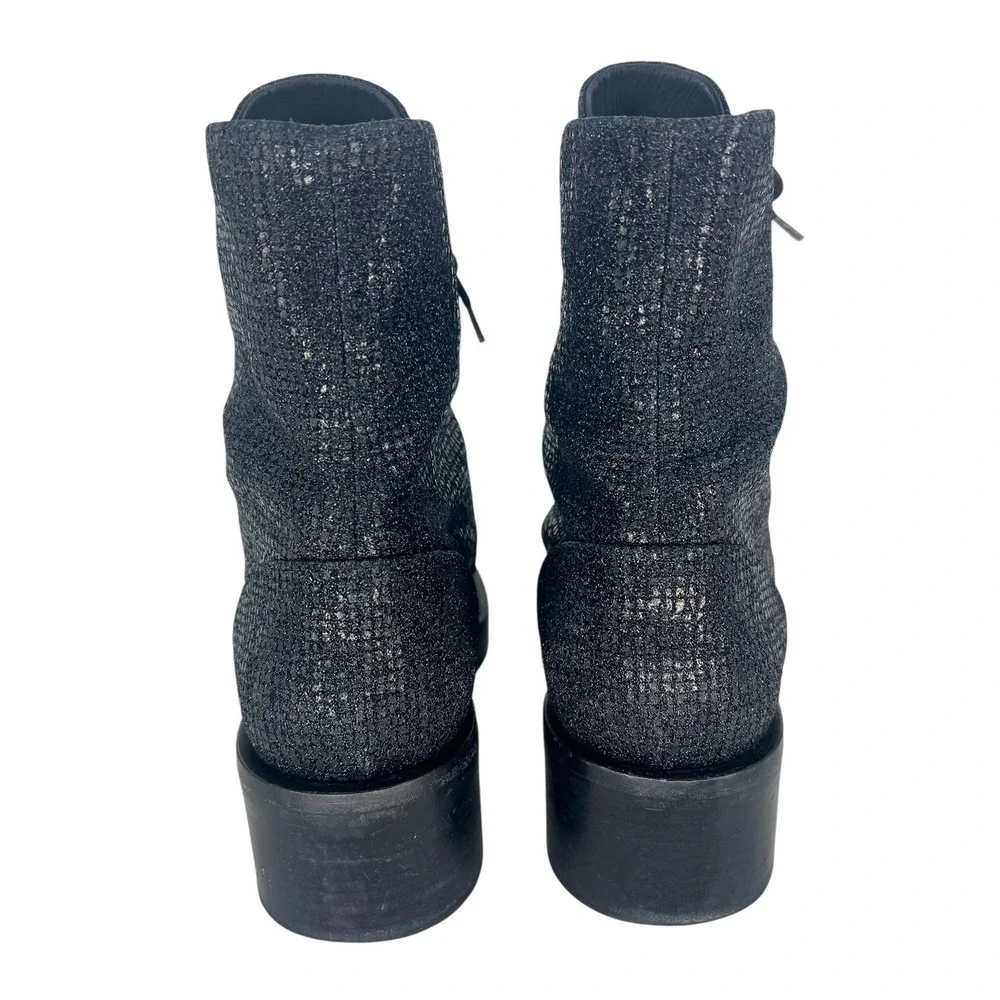 Chanel‎ 2022 CC Logo Glitter Combat Boots Black Runway Virginie Viard 38.5